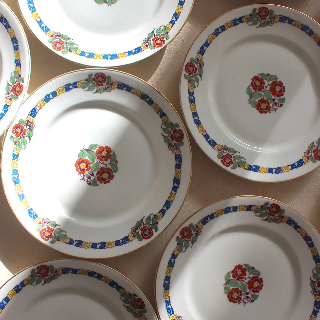 Jean Boyer Limoges Assiettes à dessert en porcelaine au liseré fleuri