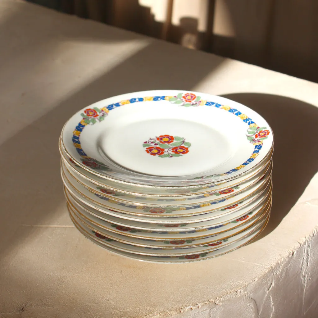 Jean Boyer Limoges Assiettes à dessert en porcelaine au liseré fleuri