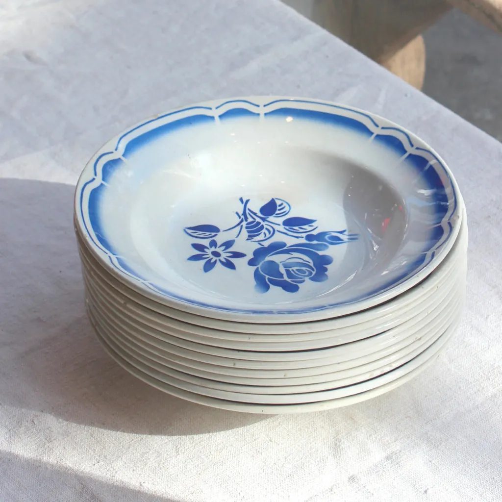 Badonviller Assiettes au décor fleuri bleu outremer