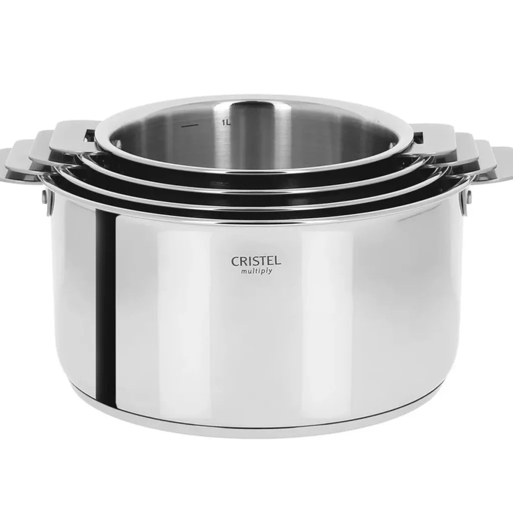 Cristel Batterie de trois casseroles inox 18/10 cinq couches manche amovible