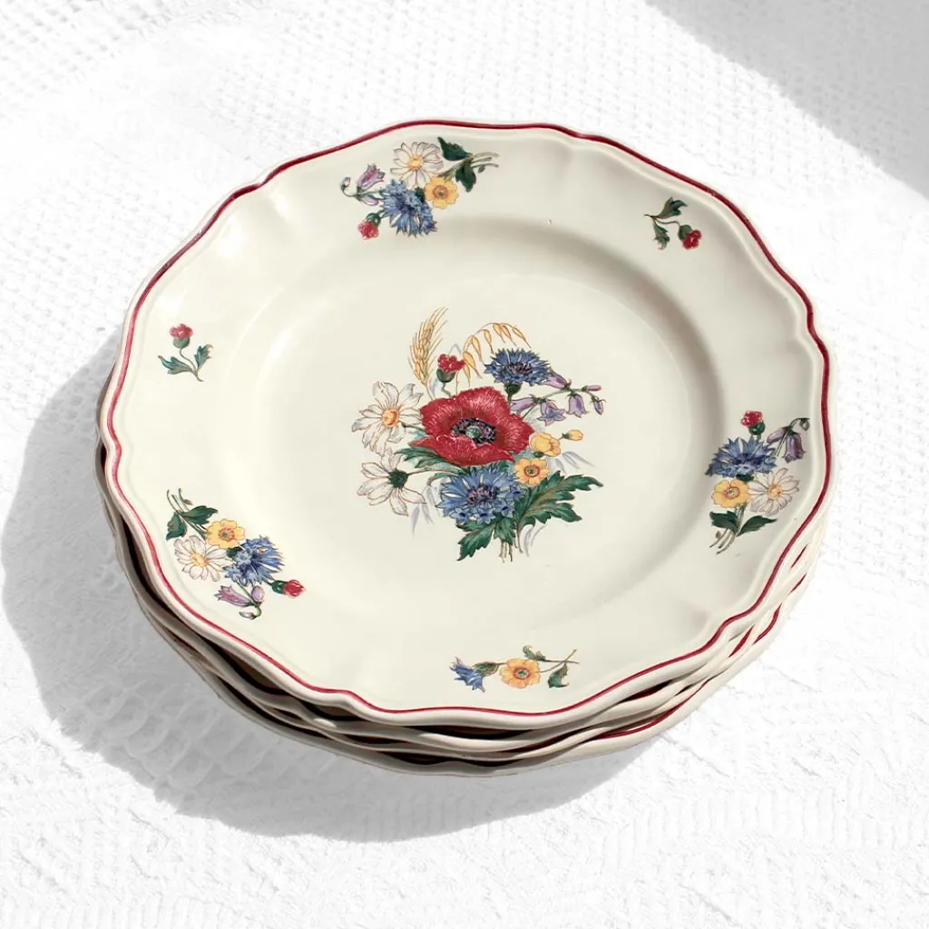 Digoin Sarreguemines Lot de 6 assiettes aux fleurs des bois